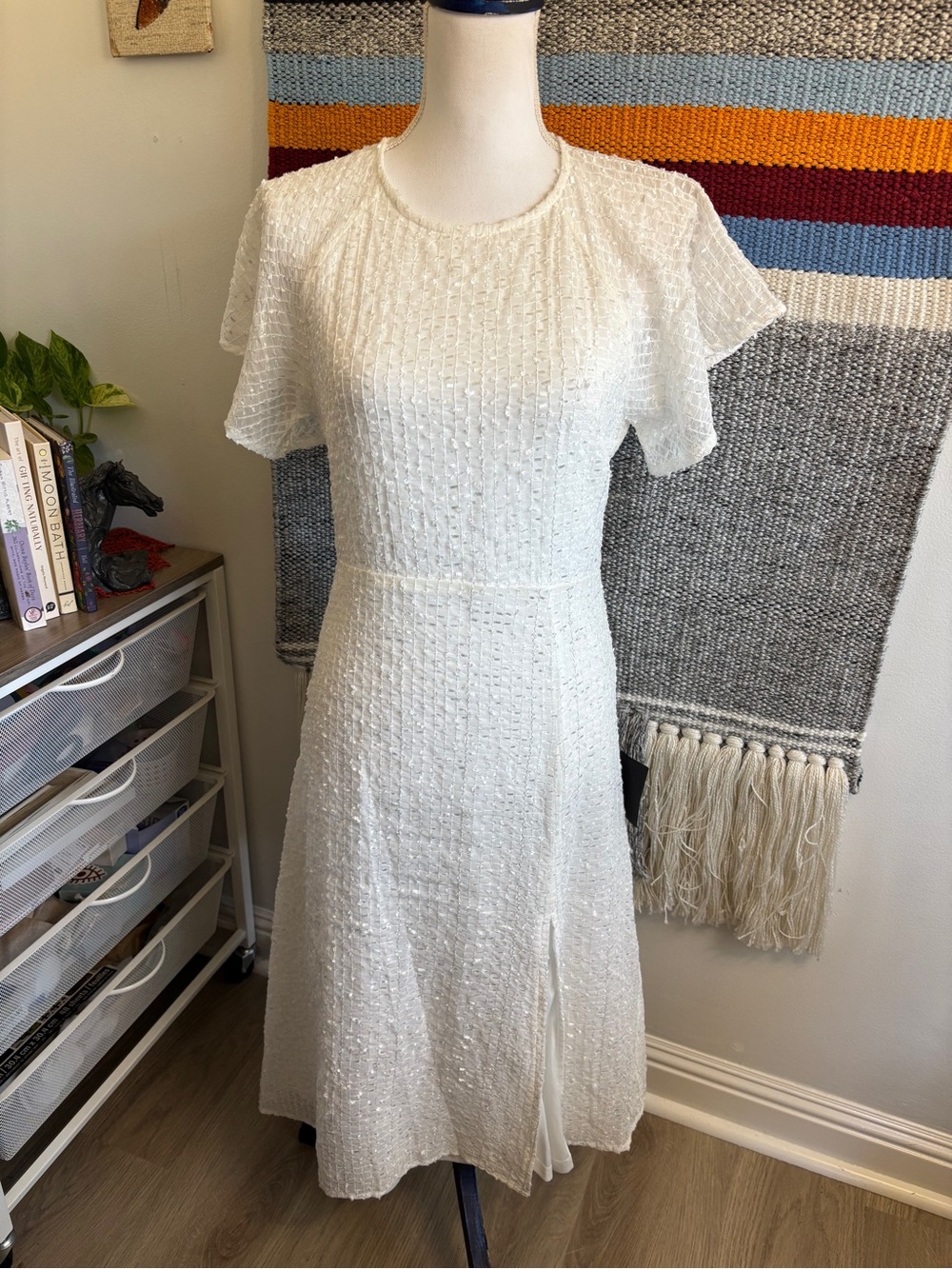 NWT Lulu's Ivory Textured Short-Sleeve Midi Dress